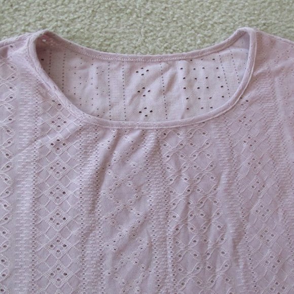 Pullover Blouse Womens Large Pink Mauve Short Sleeve Crew‎ Neck Shirt Top - Picture 2 of 5